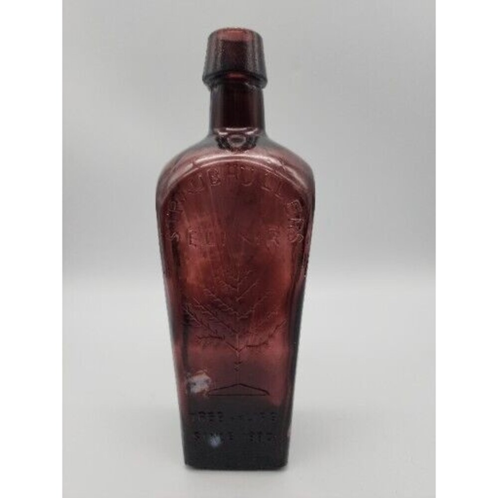 Vtg Straub Hullers Elixir Tree of Life Health Purple Amethyst Glass 8" Bottle
